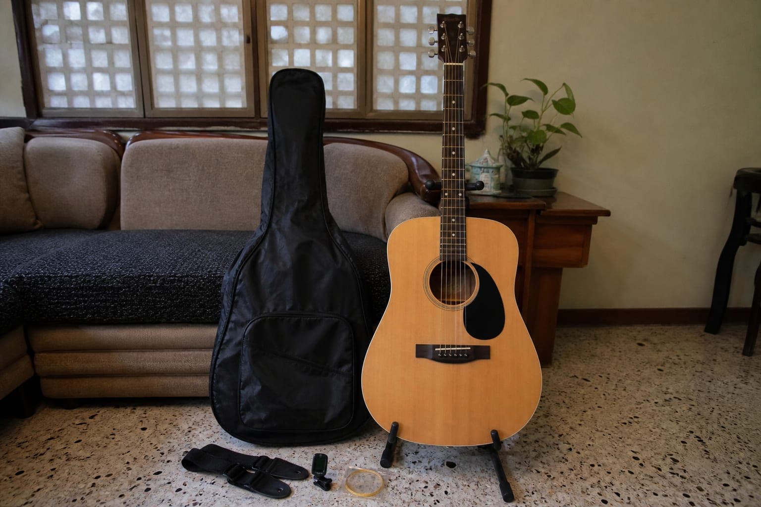 Full-size acoustic guitar with gig bag